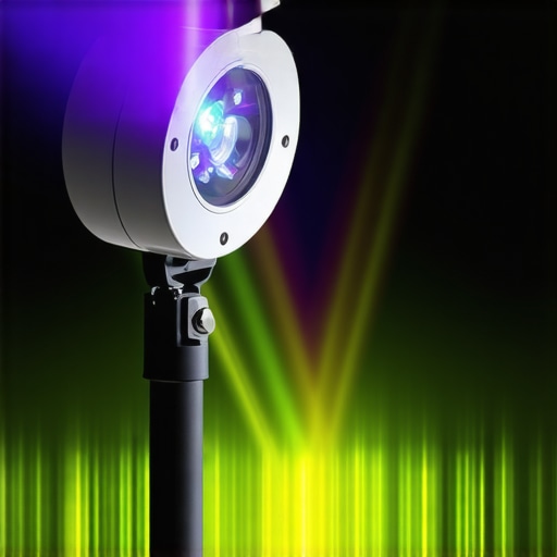 Modern outdoor laser projector with weatherproof features in a backyard