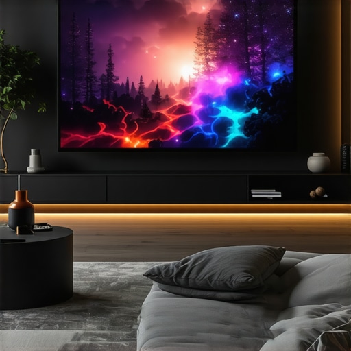 Living room with ultra-short throw laser projector projecting 4K image