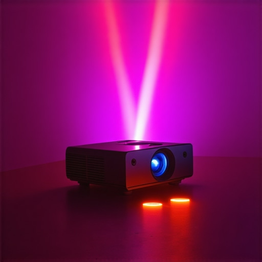 4K Laser Projector in Calibration Mode Close-up of a 4K laser projector adjusting settings in a dark room.