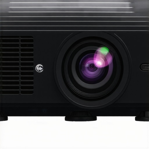 Close-up of a portable outdoor projector showing build material and port arrangement