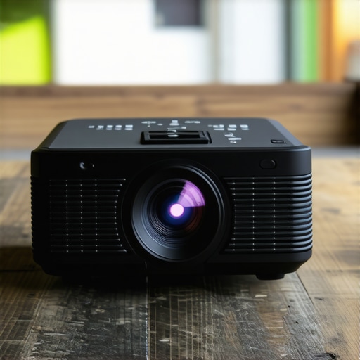 Close-up of a portable outdoor projector showing textured surface and sturdy construction