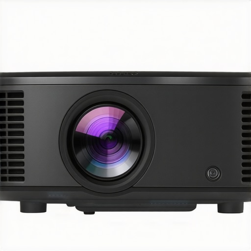 Close-up of a rugged outdoor portable projector with control buttons.