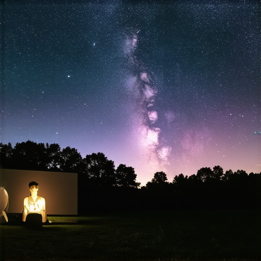 Laser projector displaying bright 4K image during outdoor movie night