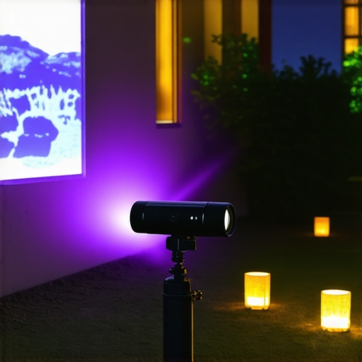 Portable laser projector projecting clear image outdoors at night