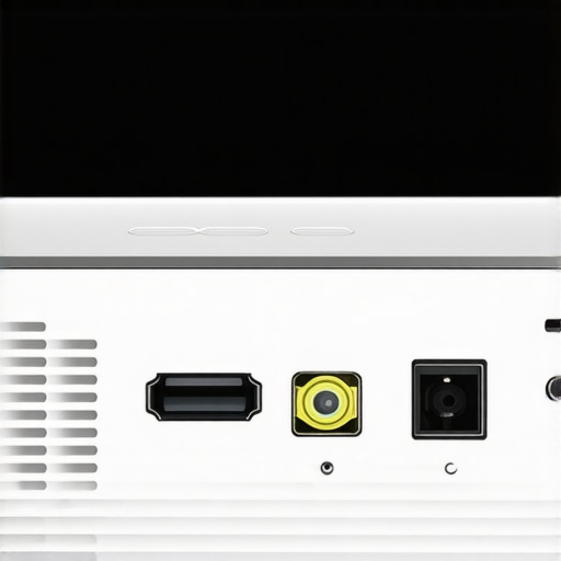 Side view of portable projector with visible ports and buttons