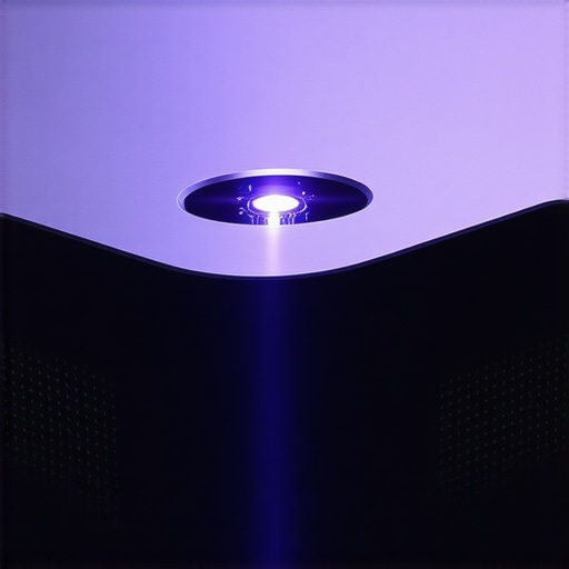 Close-up of a modern laser projector highlighting its premium build material and finish