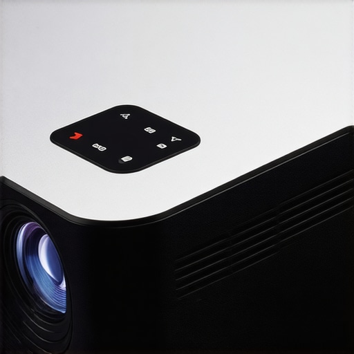 Close-up of sleek, metallic portable projector with ergonomic remote