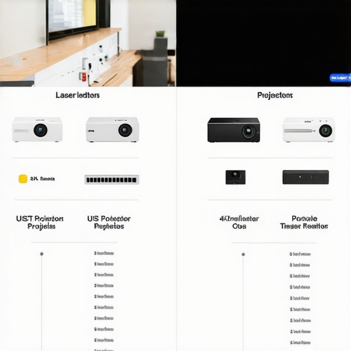 Graph comparing different types of projectors including laser, UST, 4K, portable, and home theater systems.