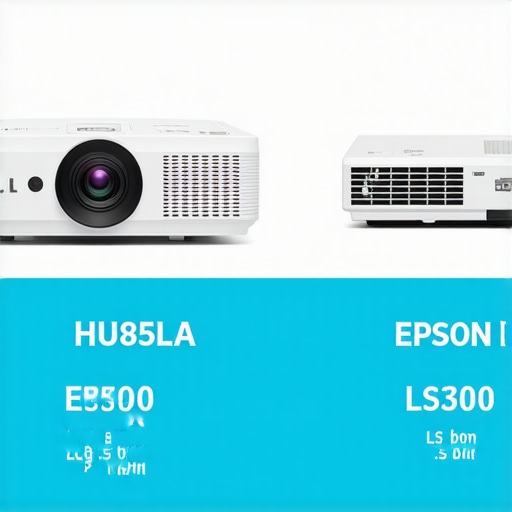 Comparison of UST laser projector, LG HU85LA, and Epson LS300 showing features and design.