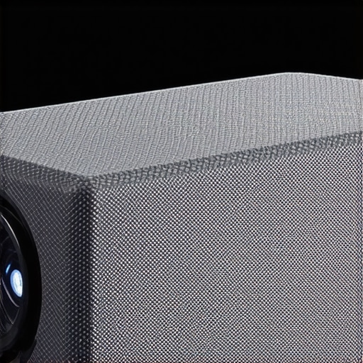 Close-up of a portable projector's rugged exterior, emphasizing its sturdy build suitable for outdoor use