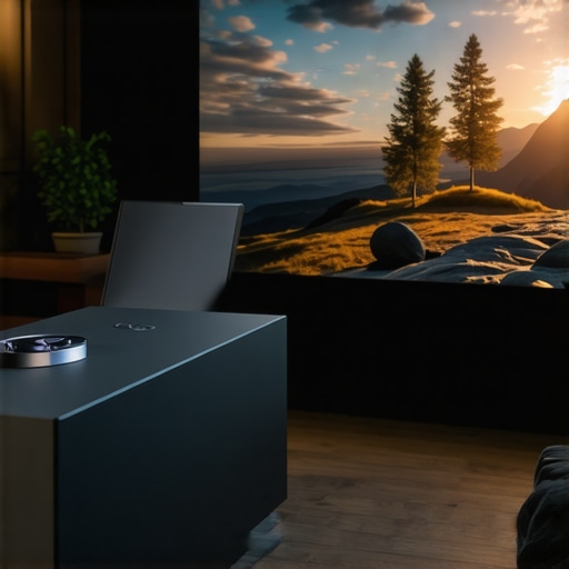 Modern laser projector projecting vivid 4K image in a living room.