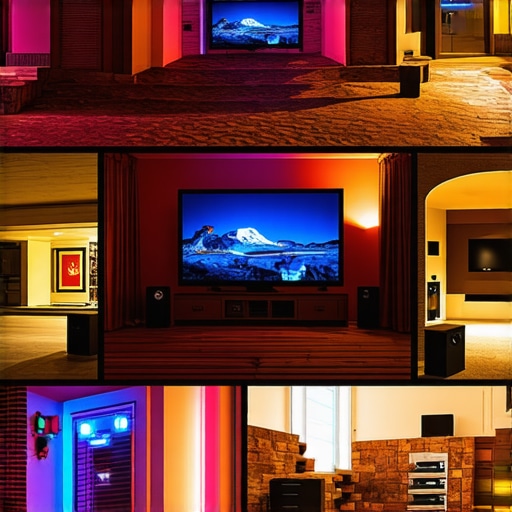 Modern Home Theater Comparison Collage of various home entertainment setups with projectors and TVs