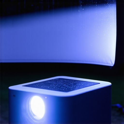 Portable Projector in Outdoor Rain A portable projector with rain cover during outdoor use
