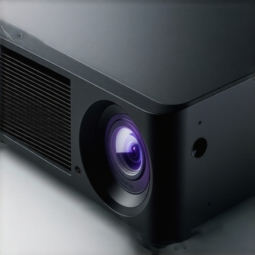 Close-up of a high-end laser projector body highlighting materials and construction.