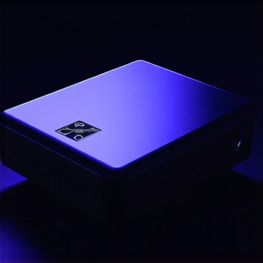 Premium Laser Projector Design Close-up of a premium 4K laser gaming projector showing buttons and vents in a dark room
