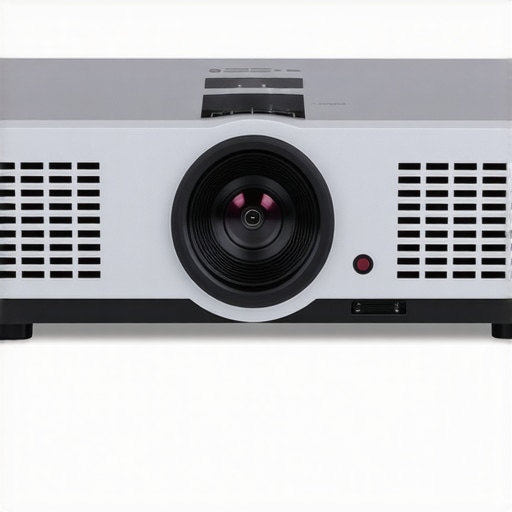 Front view of a high-end 4K laser projector showcasing its smooth metallic finish and ventilation system.