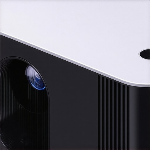 High-quality sleek laser projector with durable materials and cooling vents.