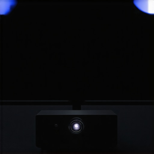 Projector with focus and zoom controls in a home theater setup