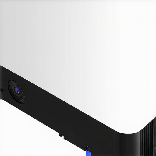 Close-up of a modern, outdoor-ready laser projector with sturdy materials and ventilation features