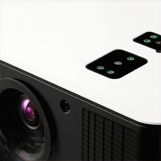 High-Quality 4K Projector Build Close-up view of a sleek, modern 4K projector highlighting its durable housing and lens.