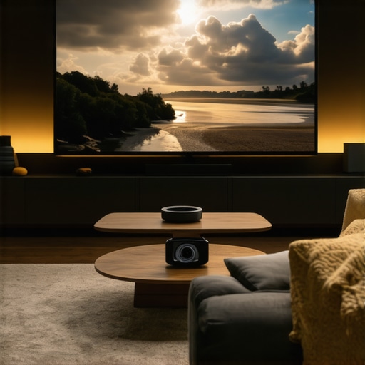 Home Theater Projector in Action A projector demonstrating 4K content on a living room wall during daytime