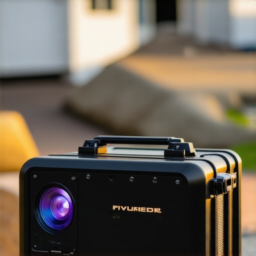 Outdoor Rugged Laser Projector Portable laser projector in outdoor setting facing environmental stress