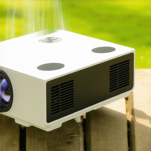 Portable projector with cooling vents outdoors showing heat dissipation