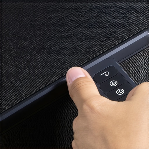 A person pressing remote button next to rugged portable projector.