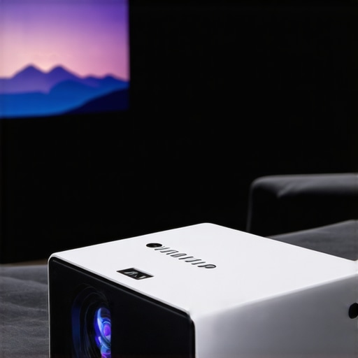 Modern UST projector with adjustable lens in a living room