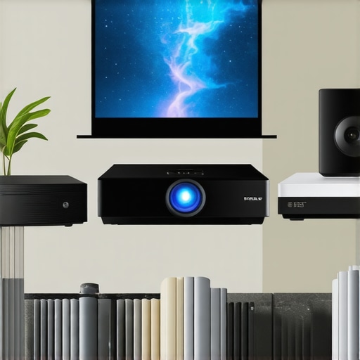 A visual comparison chart showing different types of projectors like 4K, UST, portable, and laser projectors in a home theater environment