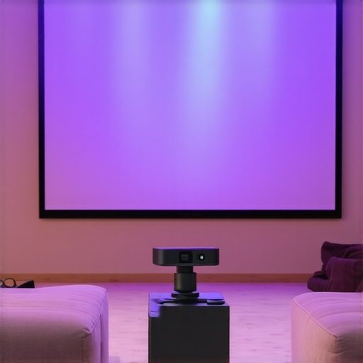 A cozy living room with a large screen displaying a vibrant image from a laser projector.