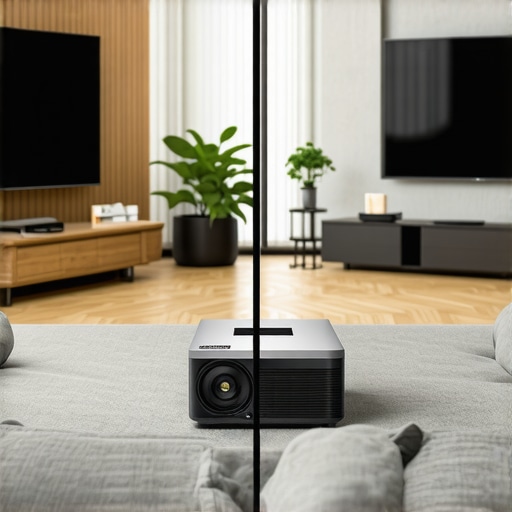 Comparison between a large 4K laser projector and an OLED TV in a modern home theater