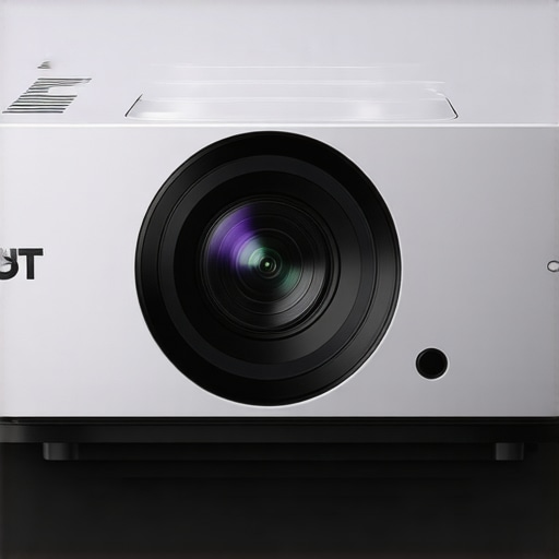 A close-up view of a contemporary ultra short throw projector highlighting its high-quality materials and design.