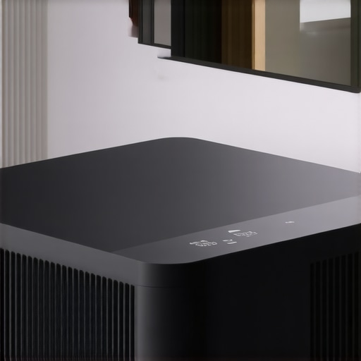 Close-up of a sleek matte black laser projector showing its build quality and modern design.