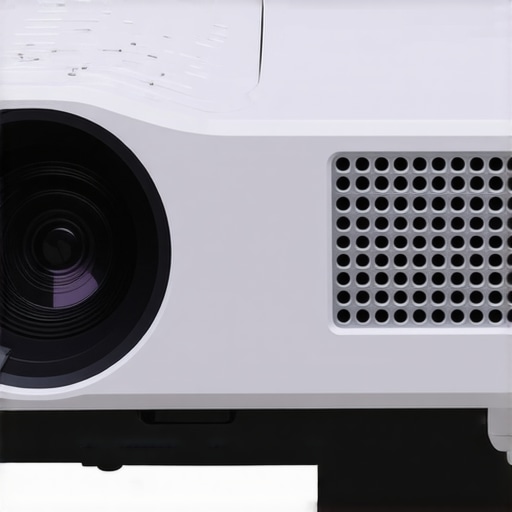Close-up of a laser projector with visible cooling vents and user interface.