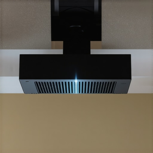 Close-up of a magnetic ceiling mount supporting a laser projector in a sleek apartment ceiling.