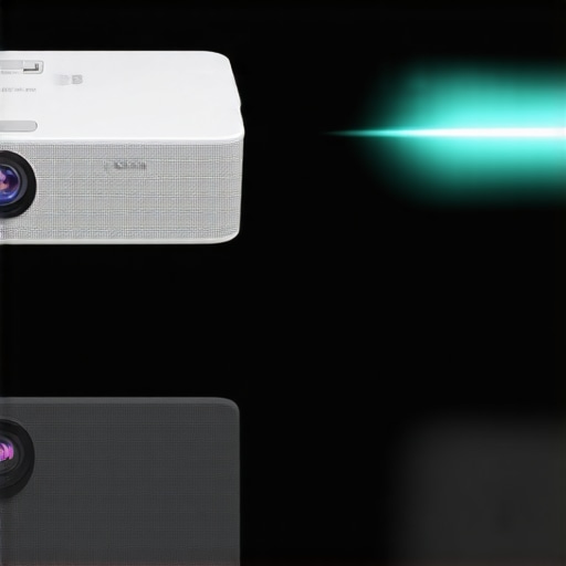 Comparison image of portable laser and 4K home theater projectors displaying vibrant images.