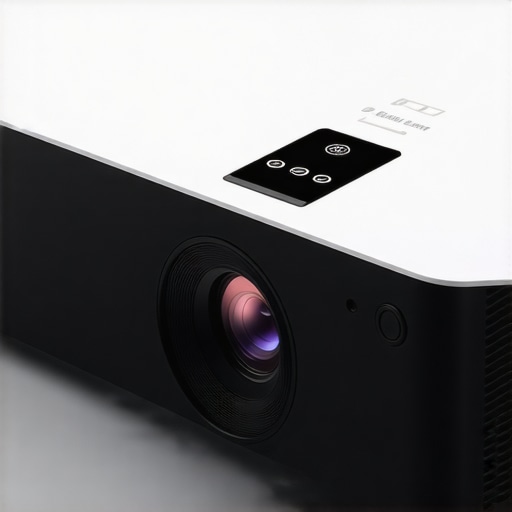 Close-up of a high-quality 4K laser projector lens and chassis design