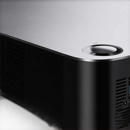 Close-up of a high-quality laser projector highlighting its material and port layout.