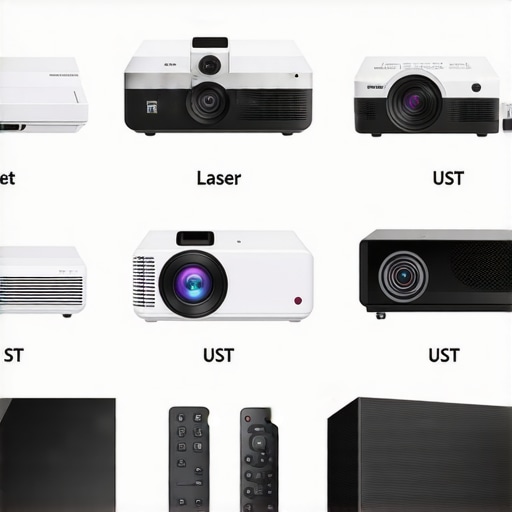 Comparative View of Home Theater Projectors Various types of home theater projectors displayed to show differences in size and setup.