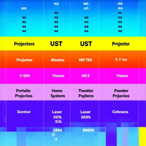 A detailed comparison chart illustrating different types of projectors and home theater setups.