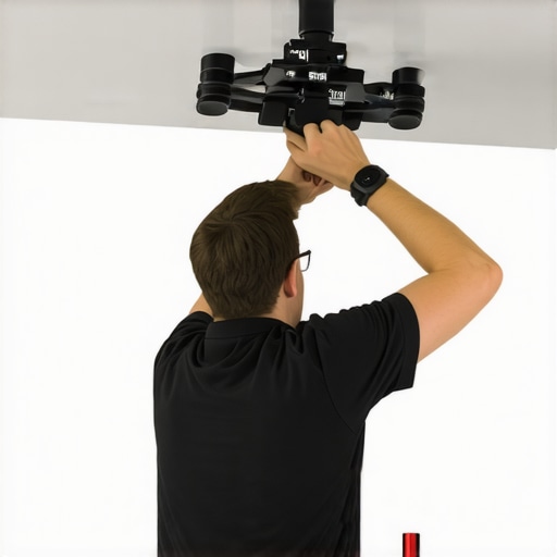 Person installing adjustable projector mount on sloped ceiling