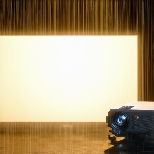 A weather-resistant 4K projector outdoors during rain projecting onto a screen