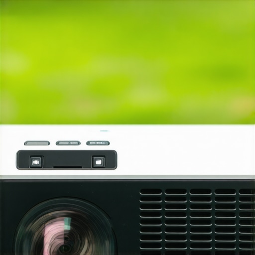 Close-up of a portable projector's textured matte surface with buttons