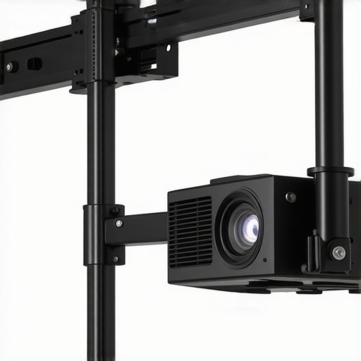 Heavy-Duty Projector Mount Structure Close-up of a steel projector mount showcasing adjustable parts and sturdy construction