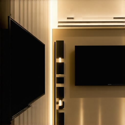 A stylish home theater setup showcasing concealed cables with raceways and wireless connectivity