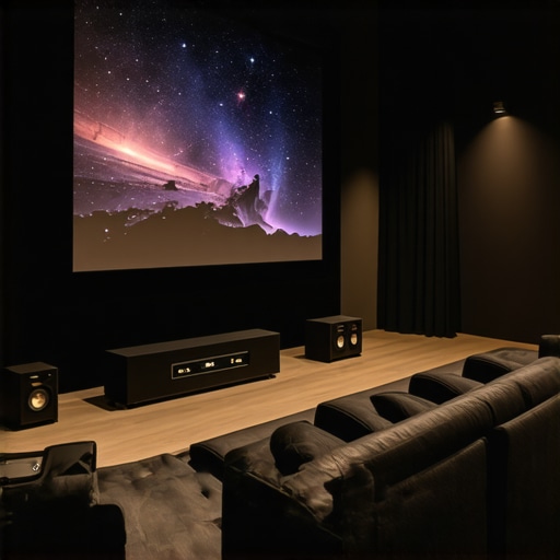 Advanced home theater setup featuring a 4K laser projector and immersive sound system