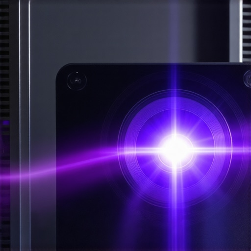 Detailed view of laser projector's lens assembly and cooling vents