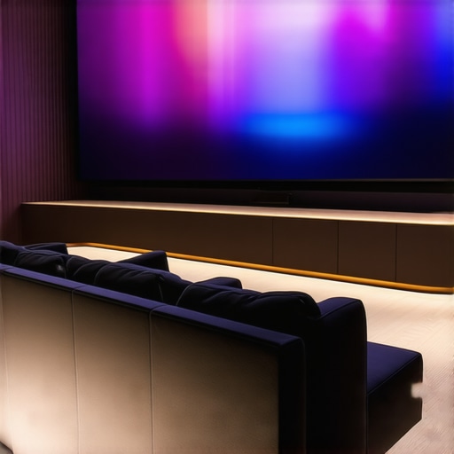 Luxury home theater with 4K laser projector 4K laser projector projecting bright, vivid image in a stylish living room