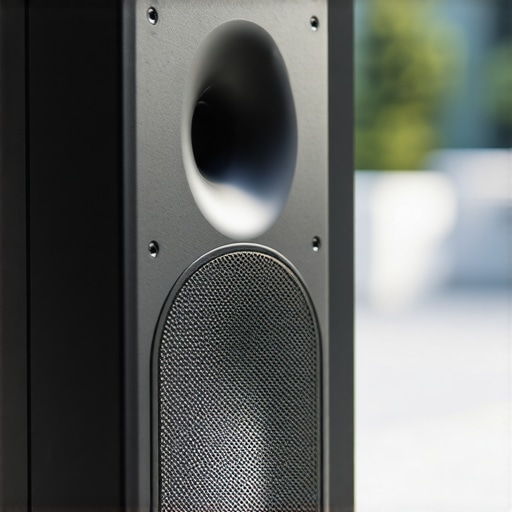 Outdoor Audio System Close-Up Durable weatherproof outdoor speaker demonstrating rugged build quality